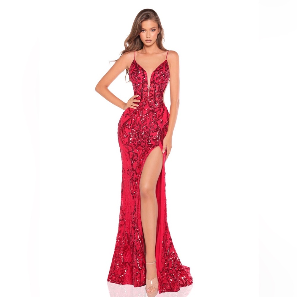 Elegant Red Sequin Evening Gown